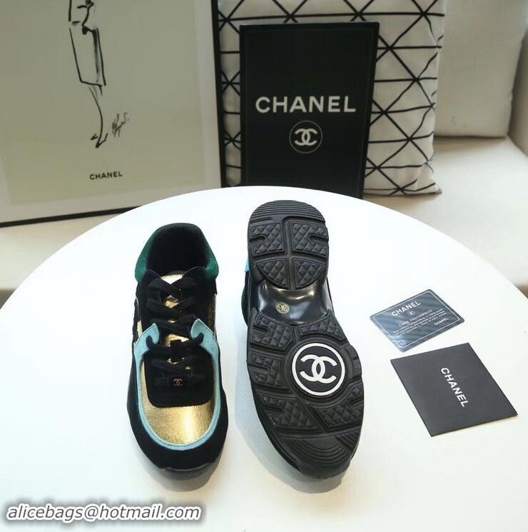 Trendy Design Chanel Suede Calfskin Sneakers G34360 Fabric Black/Gold/Turquoise 2019