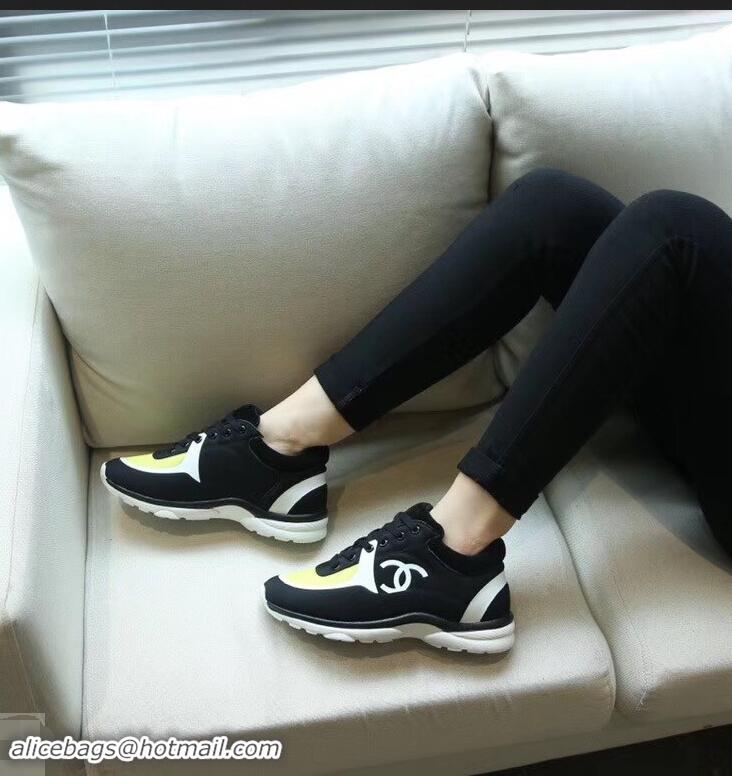 Most Popular Chanel Lycra Sneakers G34765 Black/Yellow 2019