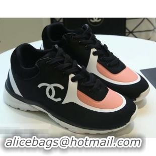 Imitation Low Cost Chanel Lycra Sneakers G34765 Black/Nude Pink 2019