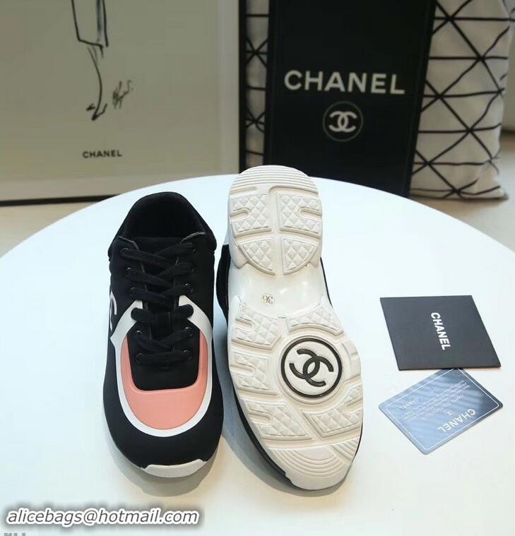 Imitation Low Cost Chanel Lycra Sneakers G34765 Black/Nude Pink 2019