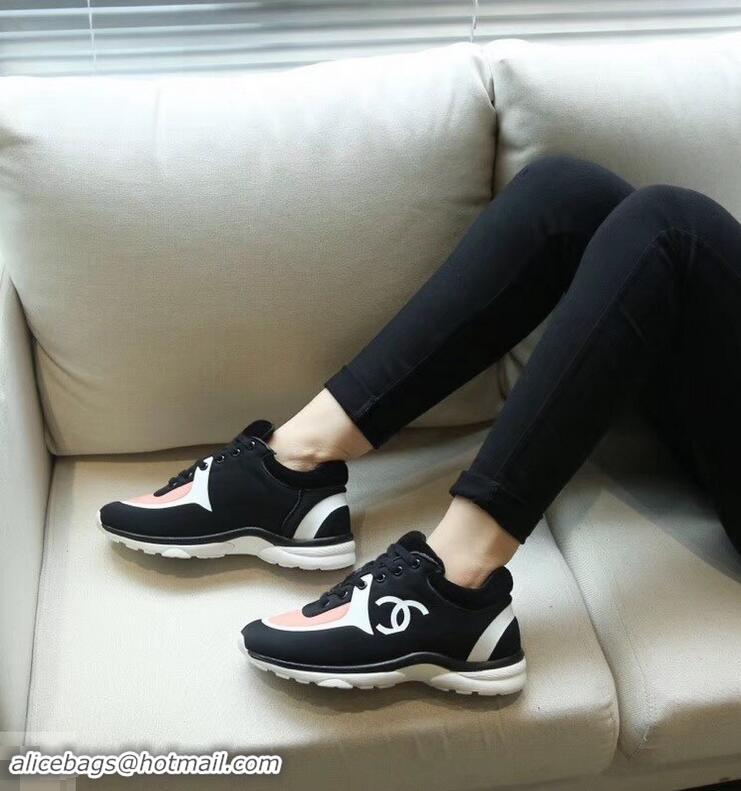 Imitation Low Cost Chanel Lycra Sneakers G34765 Black/Nude Pink 2019