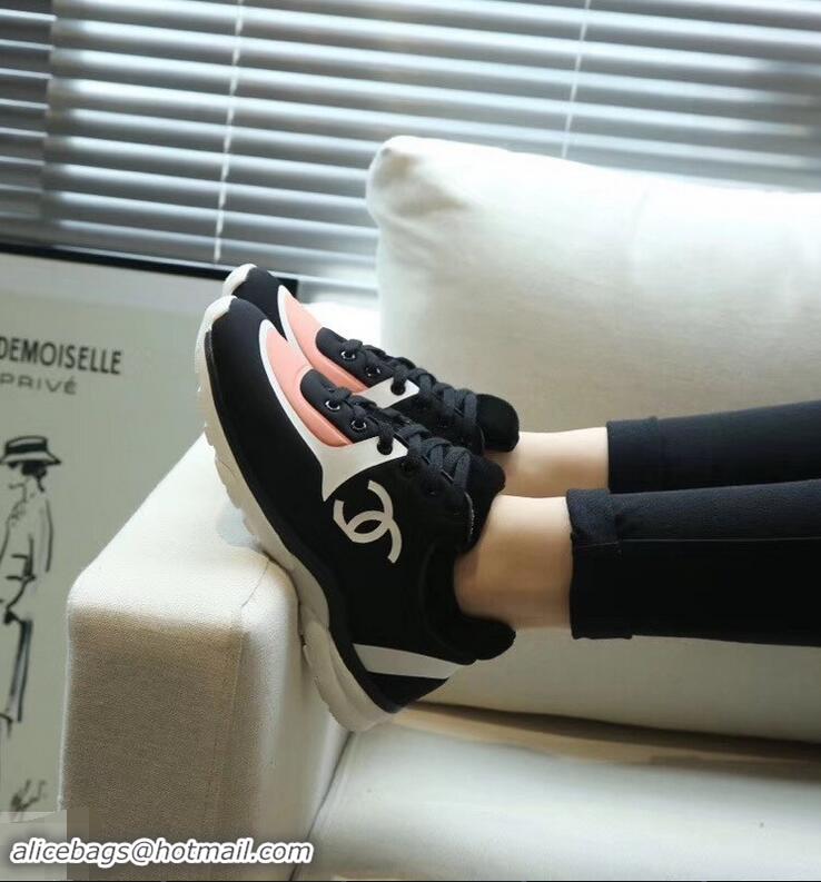 Imitation Low Cost Chanel Lycra Sneakers G34765 Black/Nude Pink 2019