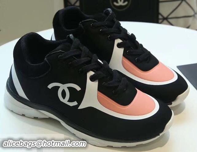 Imitation Low Cost Chanel Lycra Sneakers G34765 Black/Nude Pink 2019