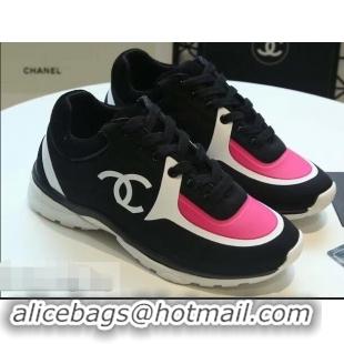 Hot Sale Imitation Chanel Lycra Sneakers G34765 Black/Coral 2019