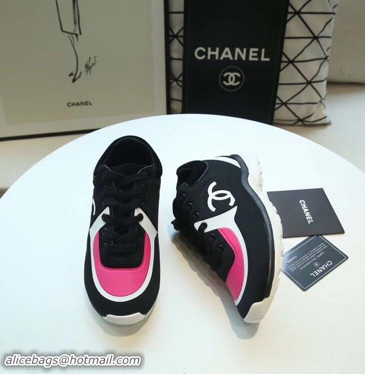 Hot Sale Imitation Chanel Lycra Sneakers G34765 Black/Coral 2019