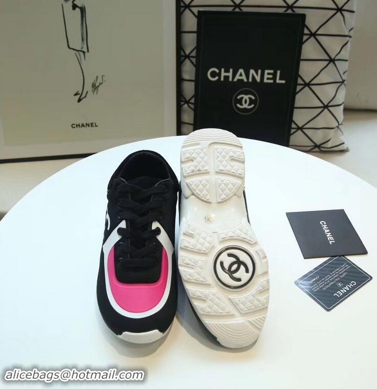 Hot Sale Imitation Chanel Lycra Sneakers G34765 Black/Coral 2019