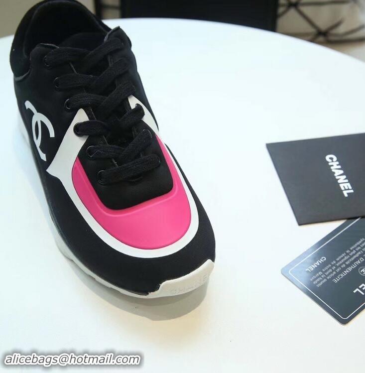 Hot Sale Imitation Chanel Lycra Sneakers G34765 Black/Coral 2019