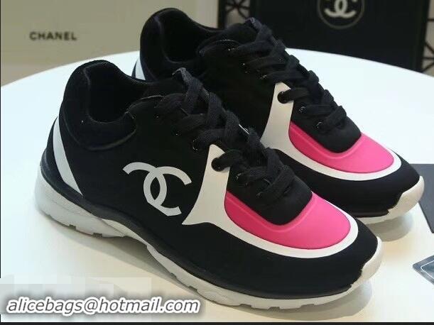 Hot Sale Imitation Chanel Lycra Sneakers G34765 Black/Coral 2019