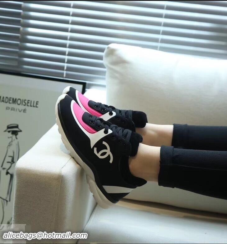 Hot Sale Imitation Chanel Lycra Sneakers G34765 Black/Coral 2019