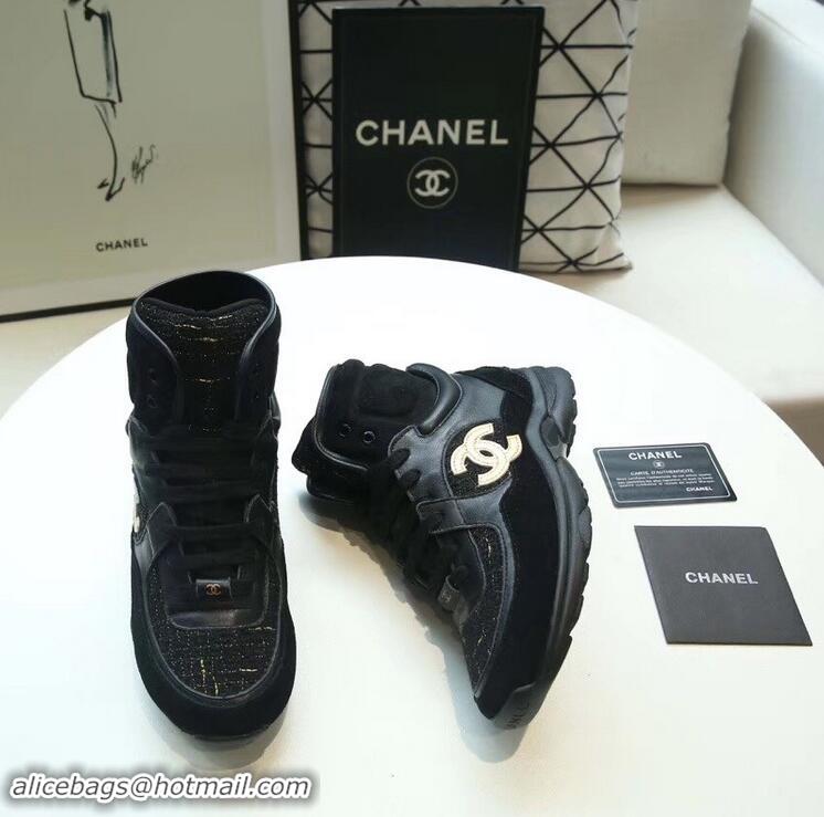 Famous Brand Chanel CC Logo High-top Sneakers G35060 Suede Tweed Black 2019