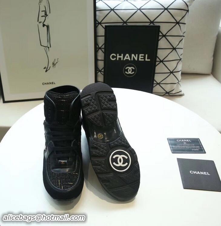 Famous Brand Chanel CC Logo High-top Sneakers G35060 Suede Tweed Black 2019