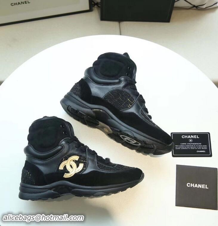 Famous Brand Chanel CC Logo High-top Sneakers G35060 Suede Tweed Black 2019