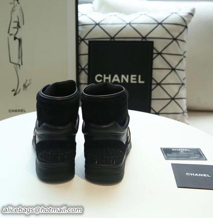 Famous Brand Chanel CC Logo High-top Sneakers G35060 Suede Tweed Black 2019