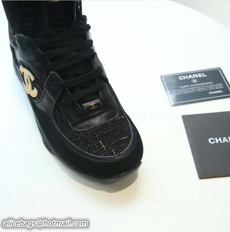 Famous Brand Chanel CC Logo High-top Sneakers G35060 Suede Tweed Black 2019