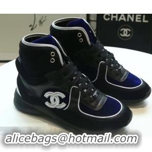 Buy Cheap Chanel CC Logo High-top Sneakers G35060 Suede Blue/Black 2019