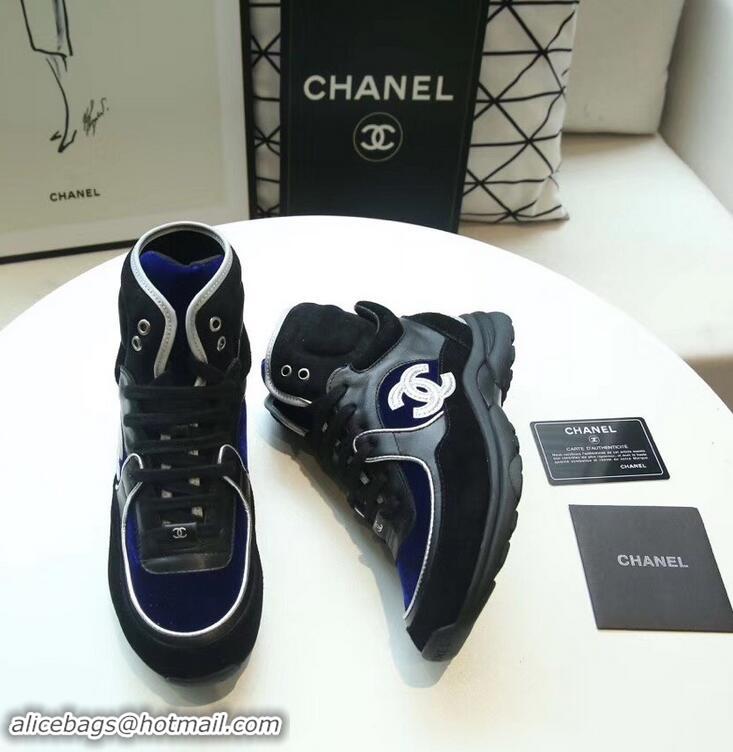 Buy Cheap Chanel CC Logo High-top Sneakers G35060 Suede Blue/Black 2019