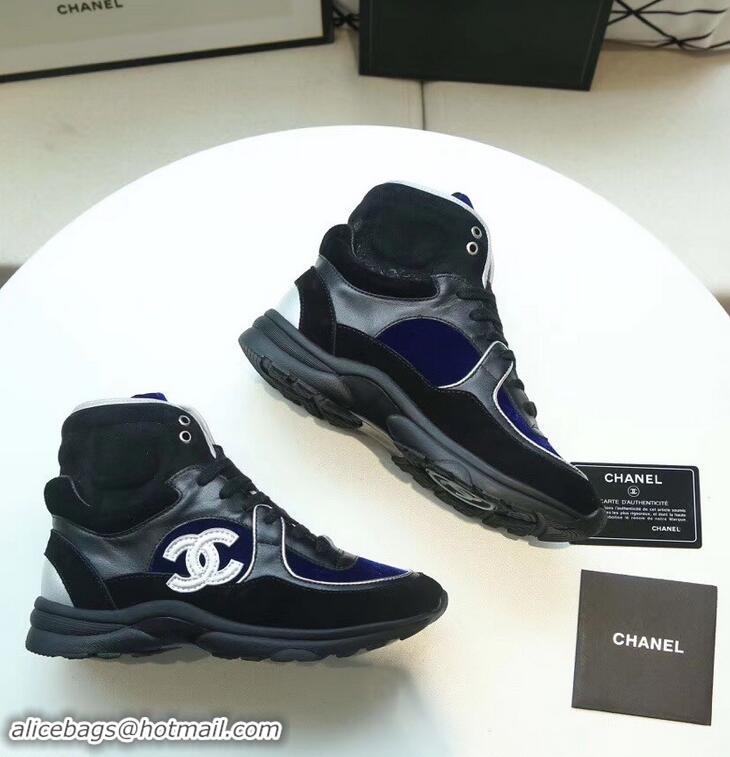 Buy Cheap Chanel CC Logo High-top Sneakers G35060 Suede Blue/Black 2019