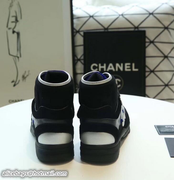 Buy Cheap Chanel CC Logo High-top Sneakers G35060 Suede Blue/Black 2019