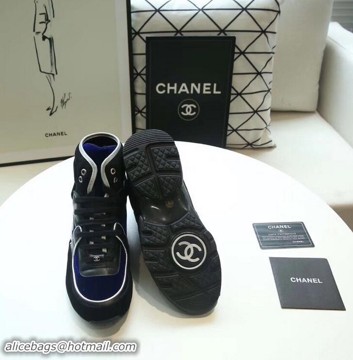 Buy Cheap Chanel CC Logo High-top Sneakers G35060 Suede Blue/Black 2019