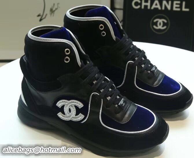 Buy Cheap Chanel CC Logo High-top Sneakers G35060 Suede Blue/Black 2019