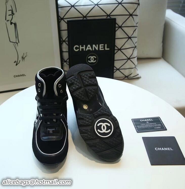 Unique Grade Chanel CC Logo High-top Sneakers G35060 Suede Black 2019