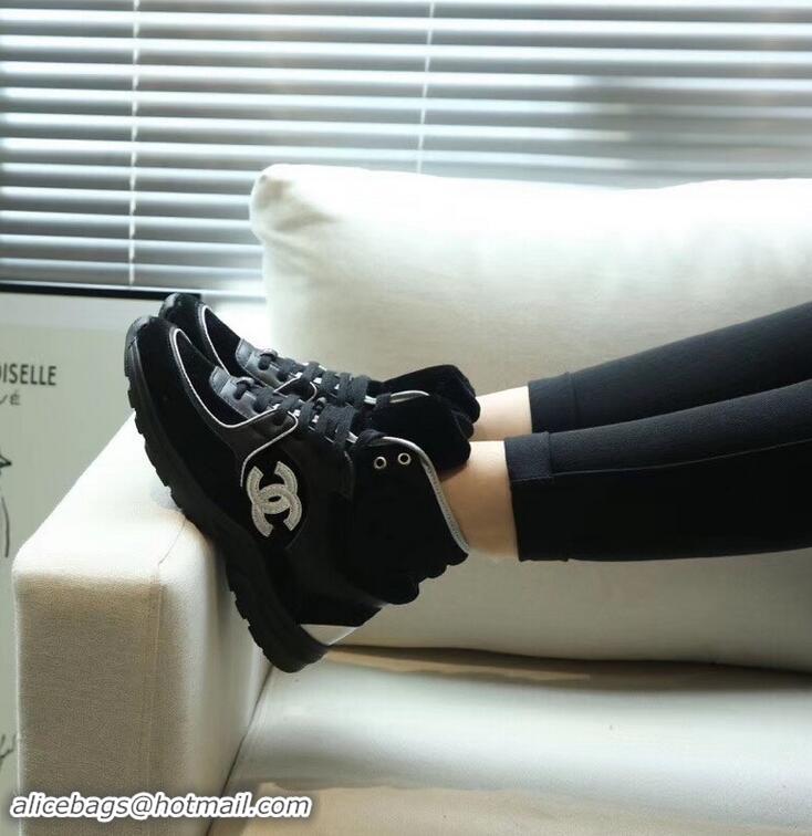 Unique Grade Chanel CC Logo High-top Sneakers G35060 Suede Black 2019