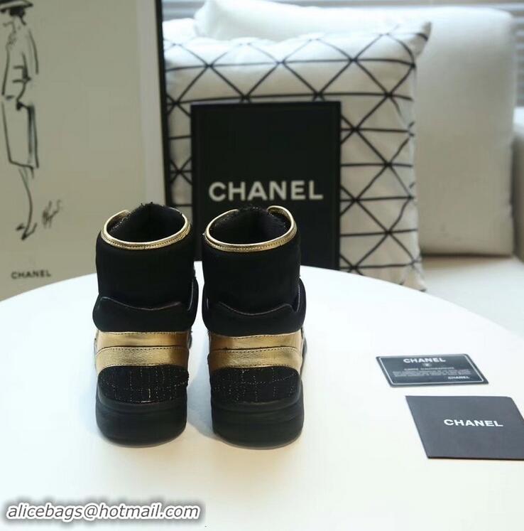 Popular Style Chanel CC Logo High-top Sneakers G35060 Tweed Gold/Black 2019