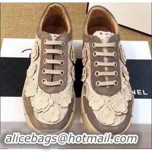 Unique Discount Chanel Camellia Embroidery Lace-Ups G34815 Coffee 2019