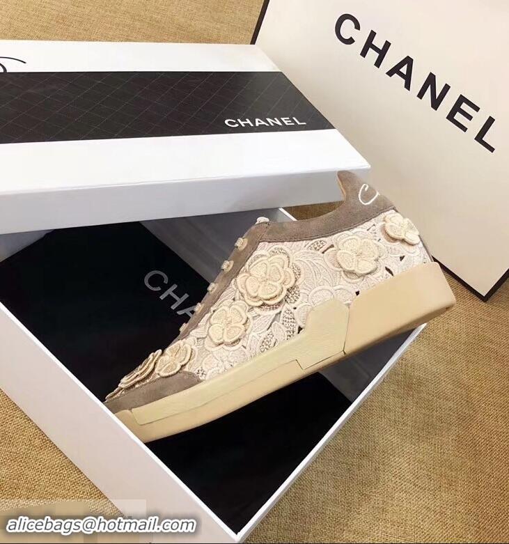 Unique Discount Chanel Camellia Embroidery Lace-Ups G34815 Coffee 2019