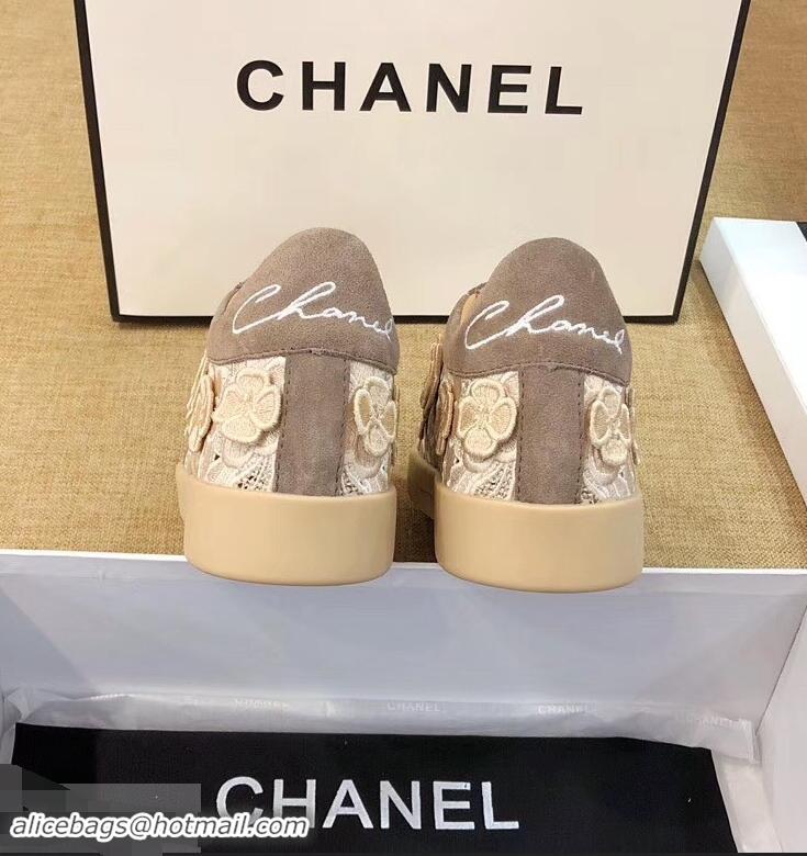 Unique Discount Chanel Camellia Embroidery Lace-Ups G34815 Coffee 2019