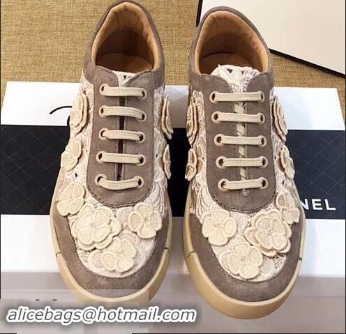 Unique Discount Chanel Camellia Embroidery Lace-Ups G34815 Coffee 2019