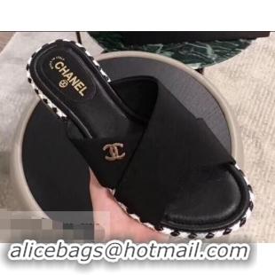 Unique Style Chanel CC Logo Crossover Mules G35019 Black 2019