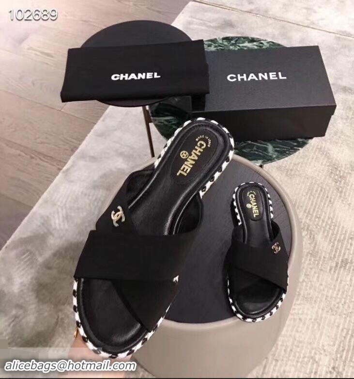 Unique Style Chanel CC Logo Crossover Mules G35019 Black 2019