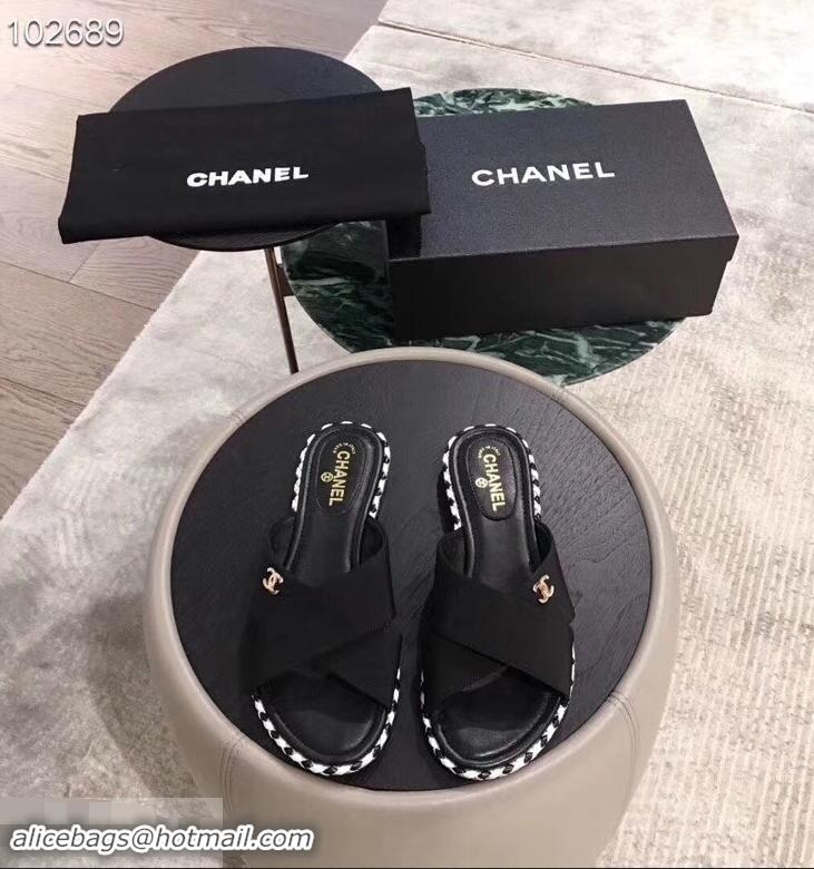 Unique Style Chanel CC Logo Crossover Mules G35019 Black 2019