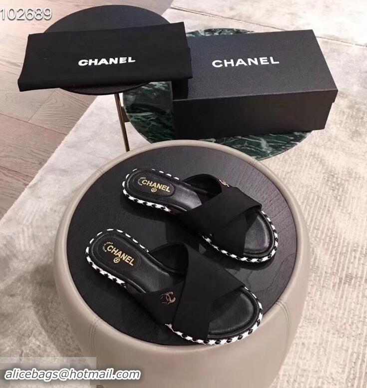 Unique Style Chanel CC Logo Crossover Mules G35019 Black 2019