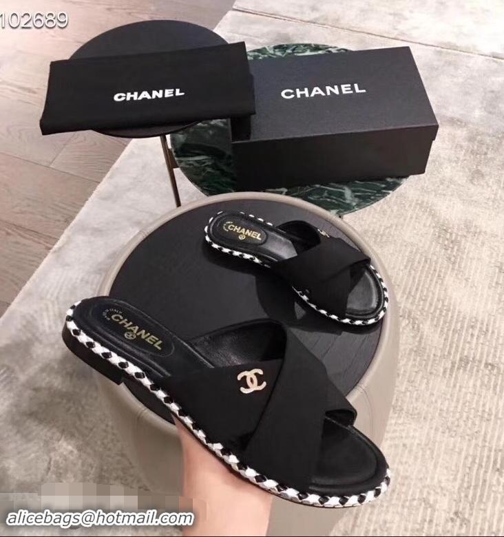 Unique Style Chanel CC Logo Crossover Mules G35019 Black 2019