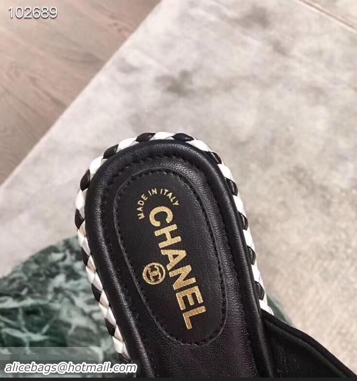 Unique Style Chanel CC Logo Crossover Mules G35019 Black 2019