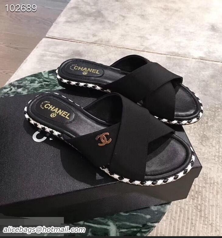 Unique Style Chanel CC Logo Crossover Mules G35019 Black 2019