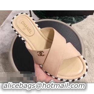 Super Quality Chanel CC Logo Crossover Mules G35019 Beige 2019