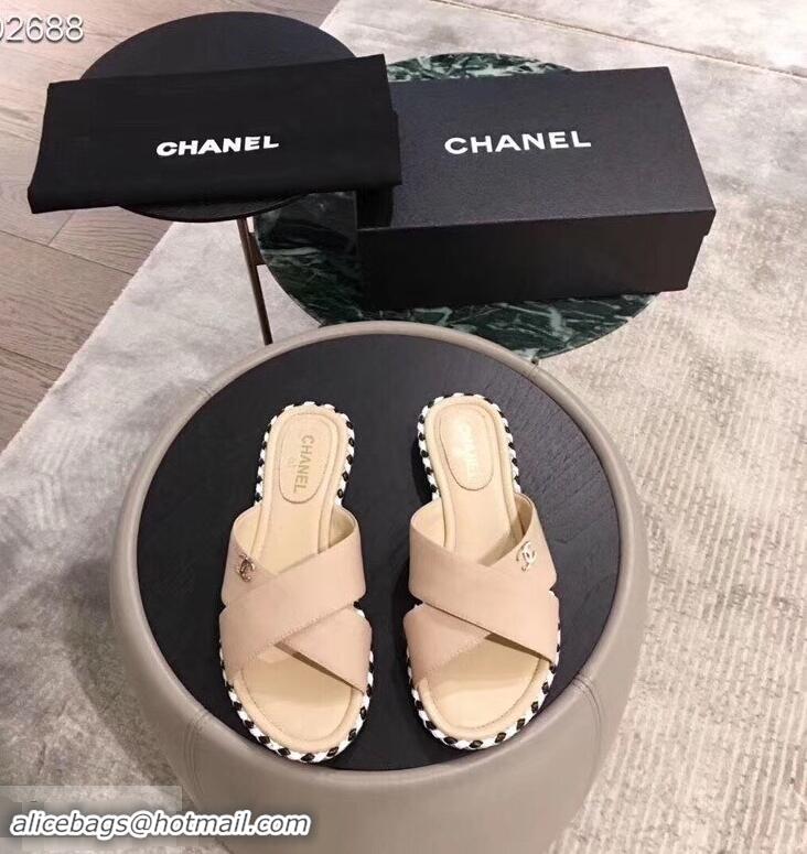 Super Quality Chanel CC Logo Crossover Mules G35019 Beige 2019