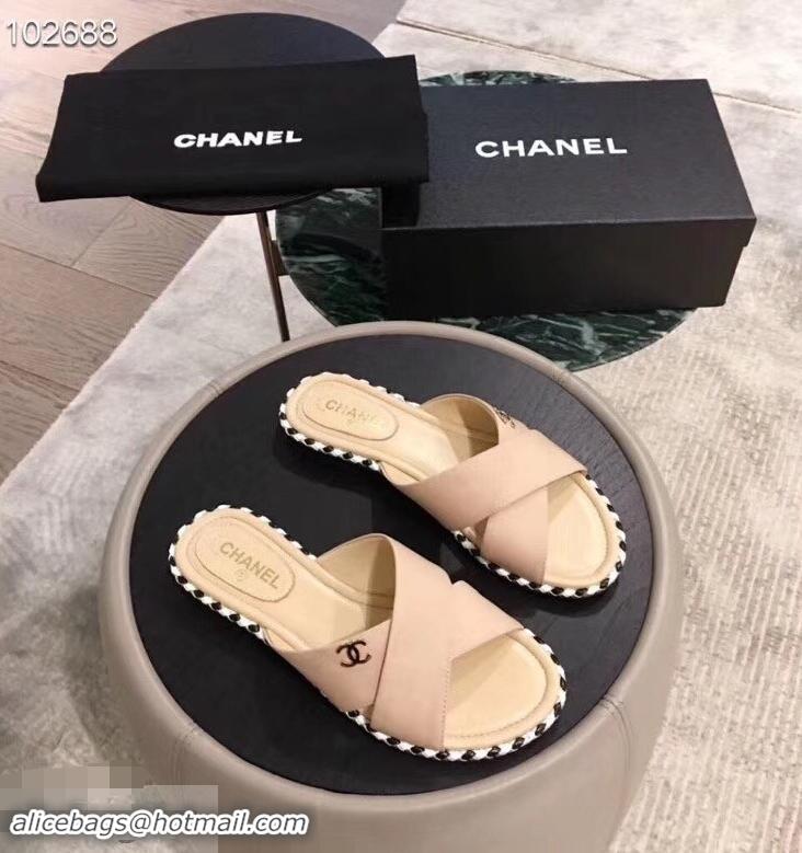 Super Quality Chanel CC Logo Crossover Mules G35019 Beige 2019