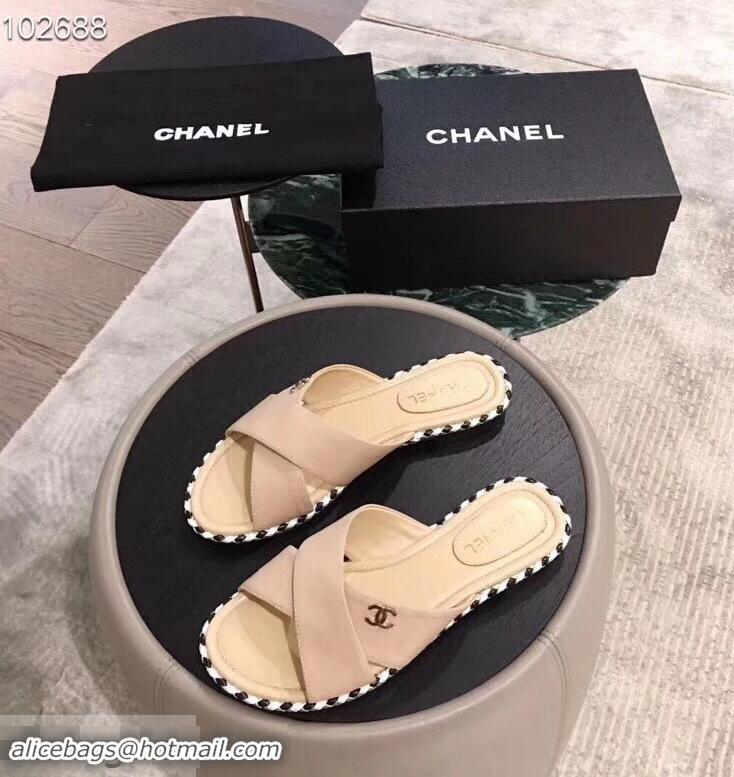 Super Quality Chanel CC Logo Crossover Mules G35019 Beige 2019