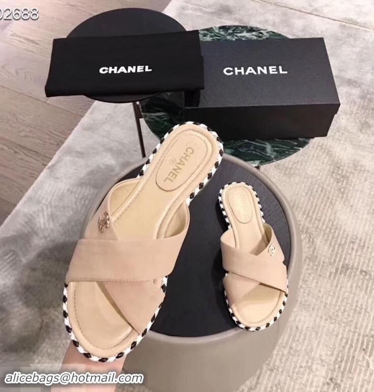 Super Quality Chanel CC Logo Crossover Mules G35019 Beige 2019