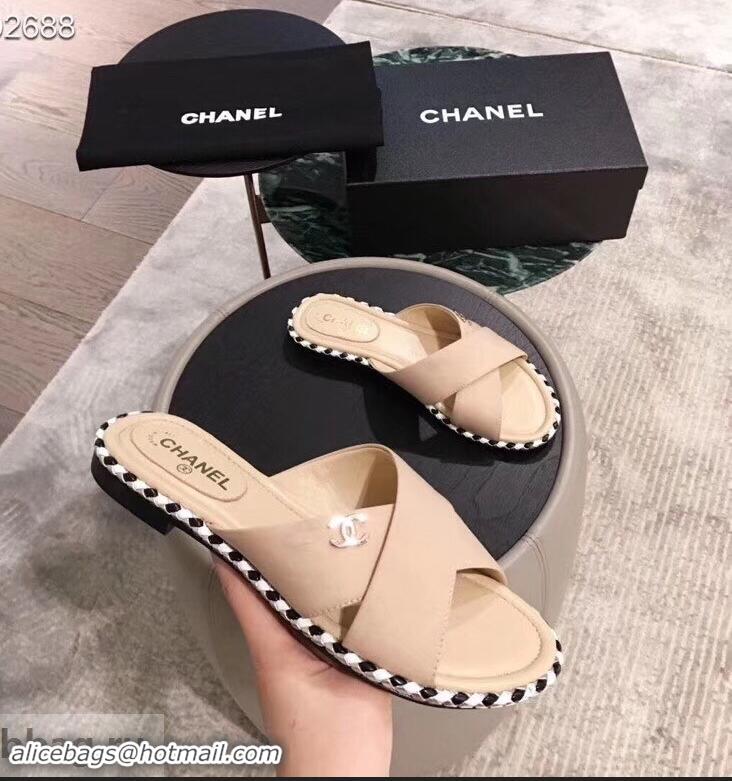 Super Quality Chanel CC Logo Crossover Mules G35019 Beige 2019