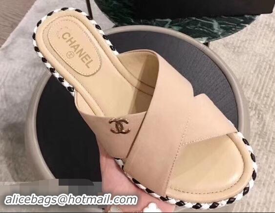 Super Quality Chanel CC Logo Crossover Mules G35019 Beige 2019