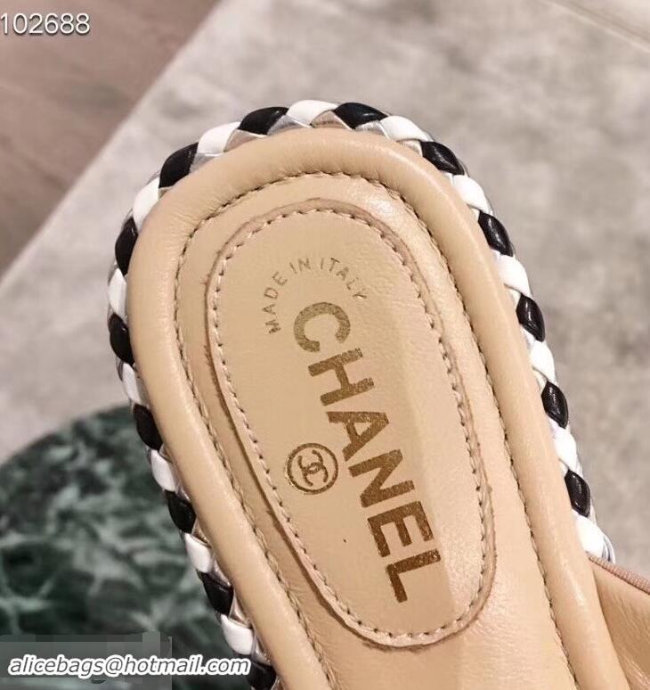 Super Quality Chanel CC Logo Crossover Mules G35019 Beige 2019