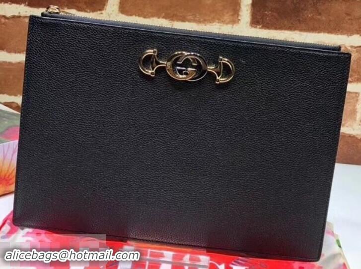 Hot Sale Gucci Zumi Grainy Leather Pouch Clutch Bag 570728 Black 2019 