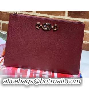 Purchase Gucci Zumi Grainy Leather Pouch Clutch Bag 570728 Burgundy 2019 