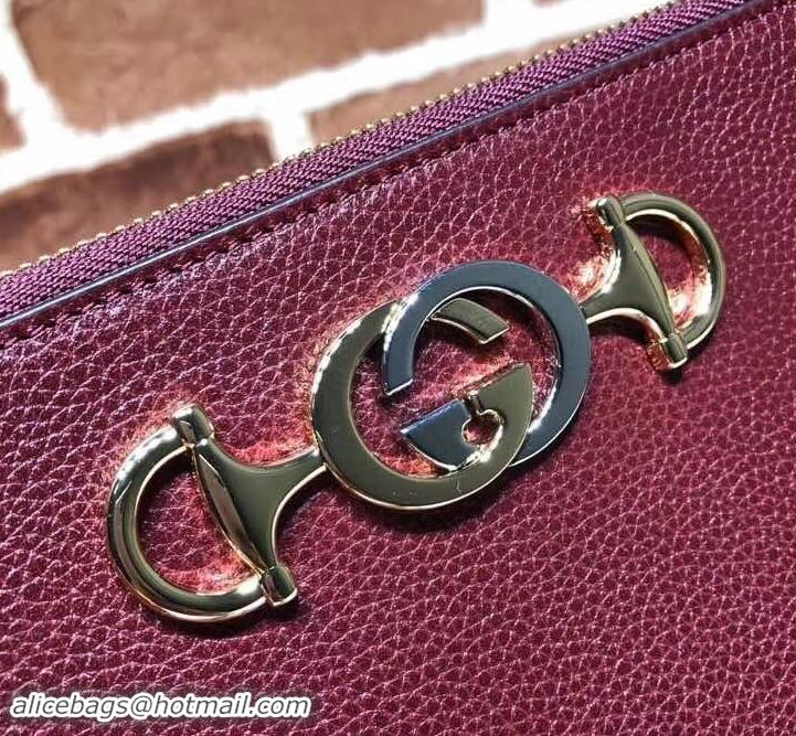 Purchase Gucci Zumi Grainy Leather Pouch Clutch Bag 570728 Burgundy 2019 