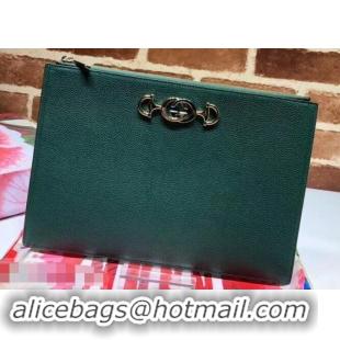 Luxury Gucci Zumi Grainy Leather Pouch Clutch Bag 570728 Green 2019 